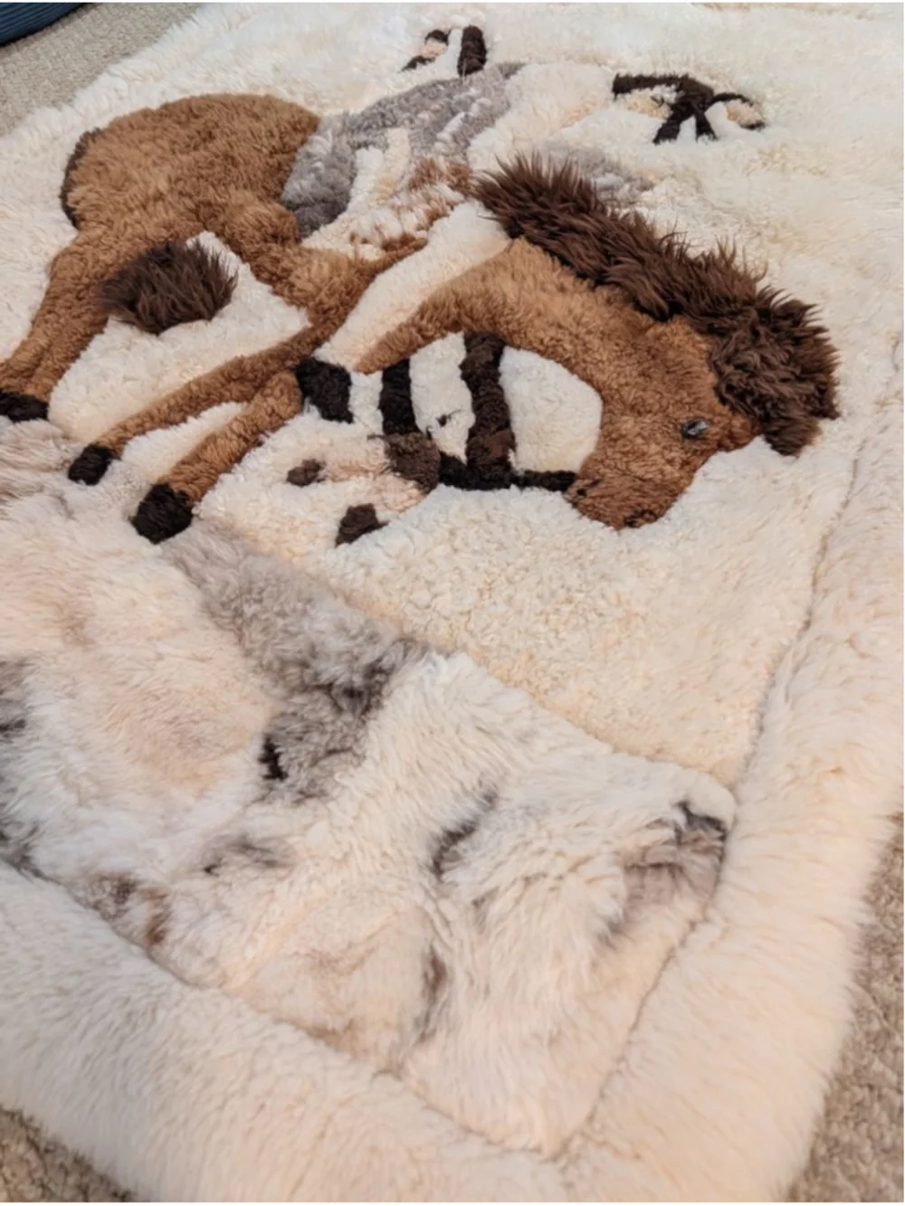 Vintage Handmade Peruvian Alpaca Horse Rug or Wall Folk Art Wool Textile 62x44
